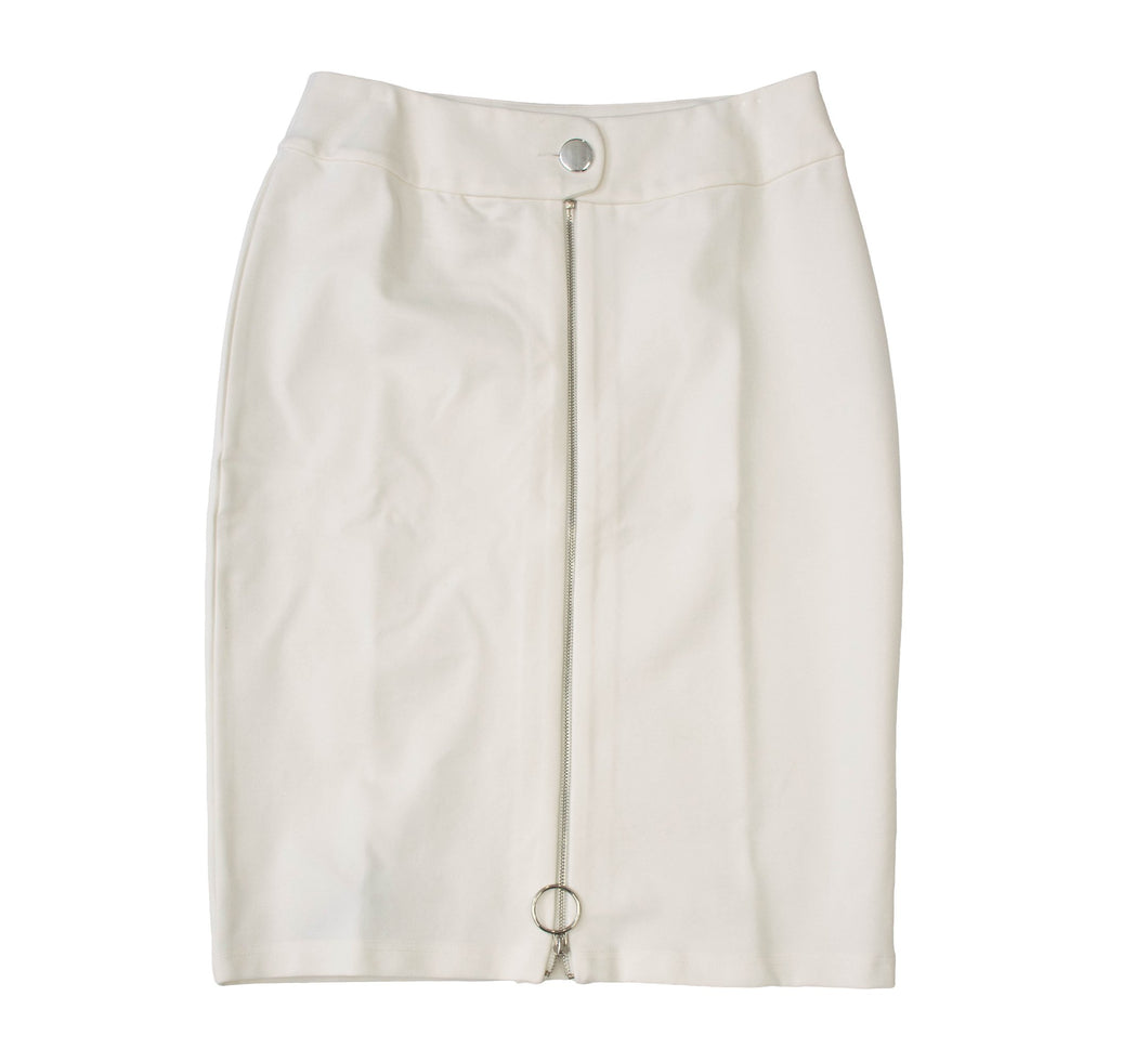 Rapheeze White Front Zip Knee Skirt
