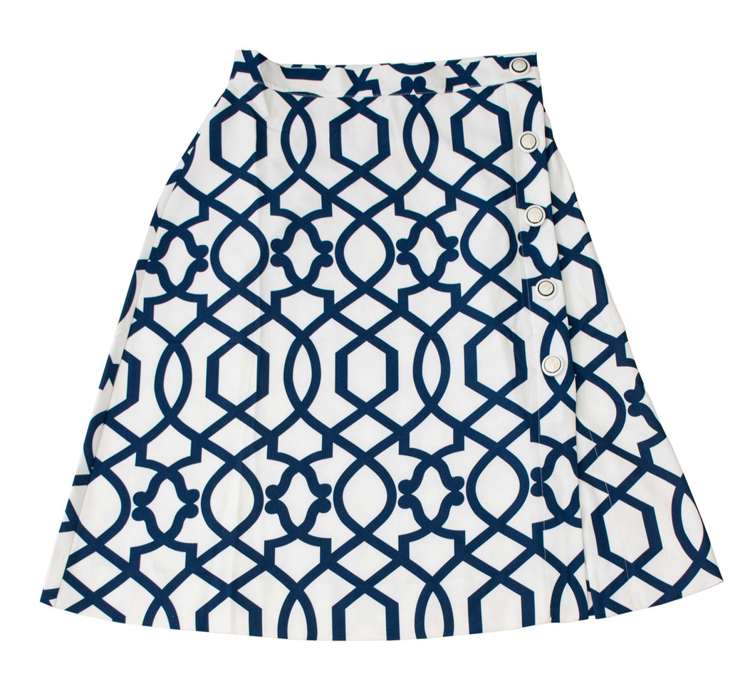 Rapheeze Designed Midi Wide Skirt with Lively Blue Print