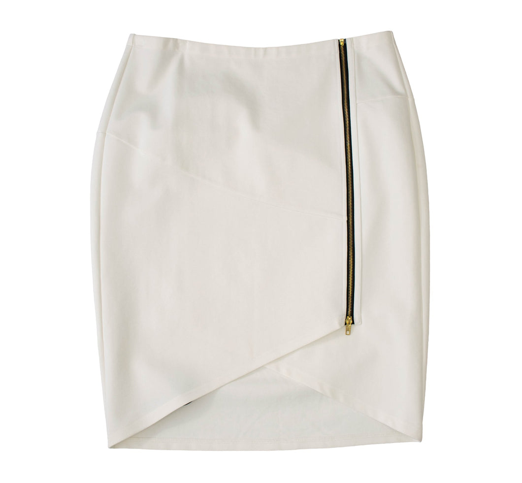 English White PolySpandex V-Curve Skirt