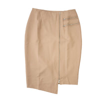 Load image into Gallery viewer, English Italian Hip Curvy Tan Asymmetrical Zip Skirt

