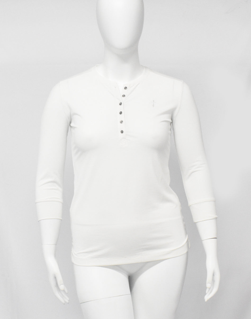 Casual Dress Top With Open Chest Buttons-White