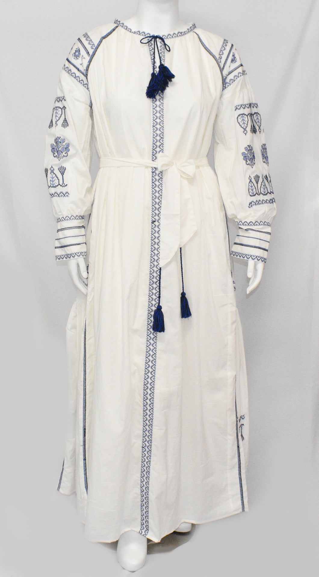 Women's White Royal Print Long Sleeve Dress