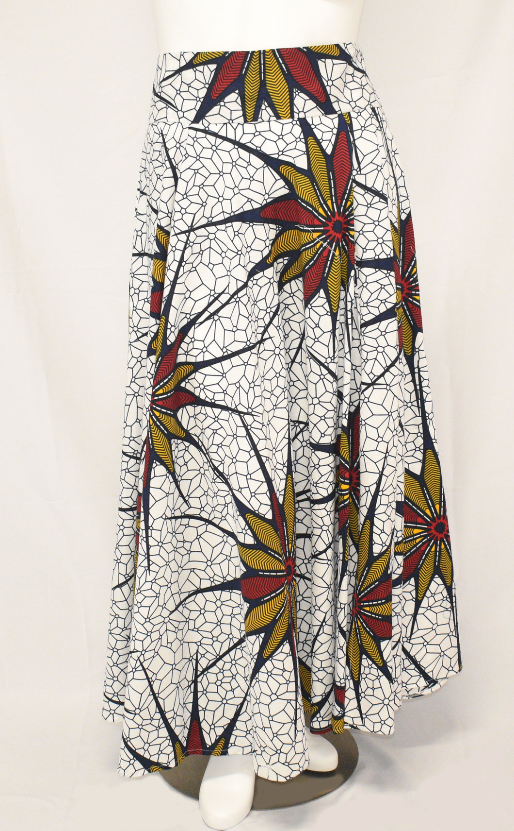White Bloom Long Maxi Skirt Original Dutch Hollandais Printed UV Fabric