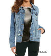 Load image into Gallery viewer, Strong Washed Blue Zipper style Denim Jacket with Long Sleeve for Woman
