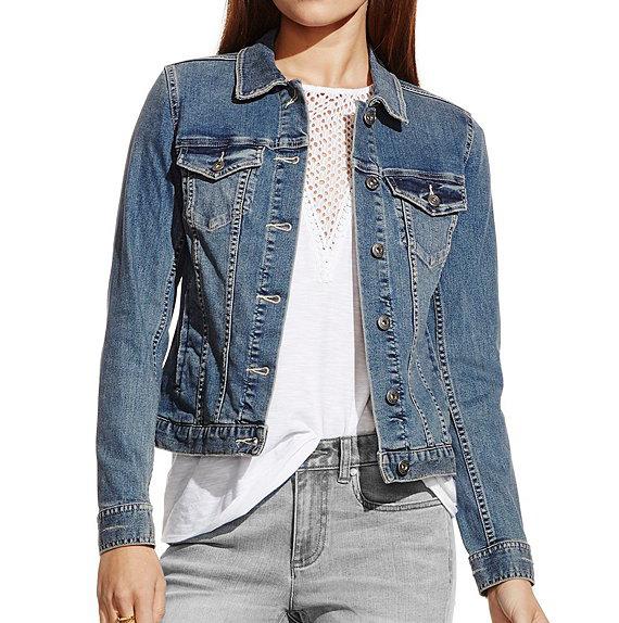 Round Neck Retro Style Diamante Short Denim Jacket with Long Sleeve for Woman